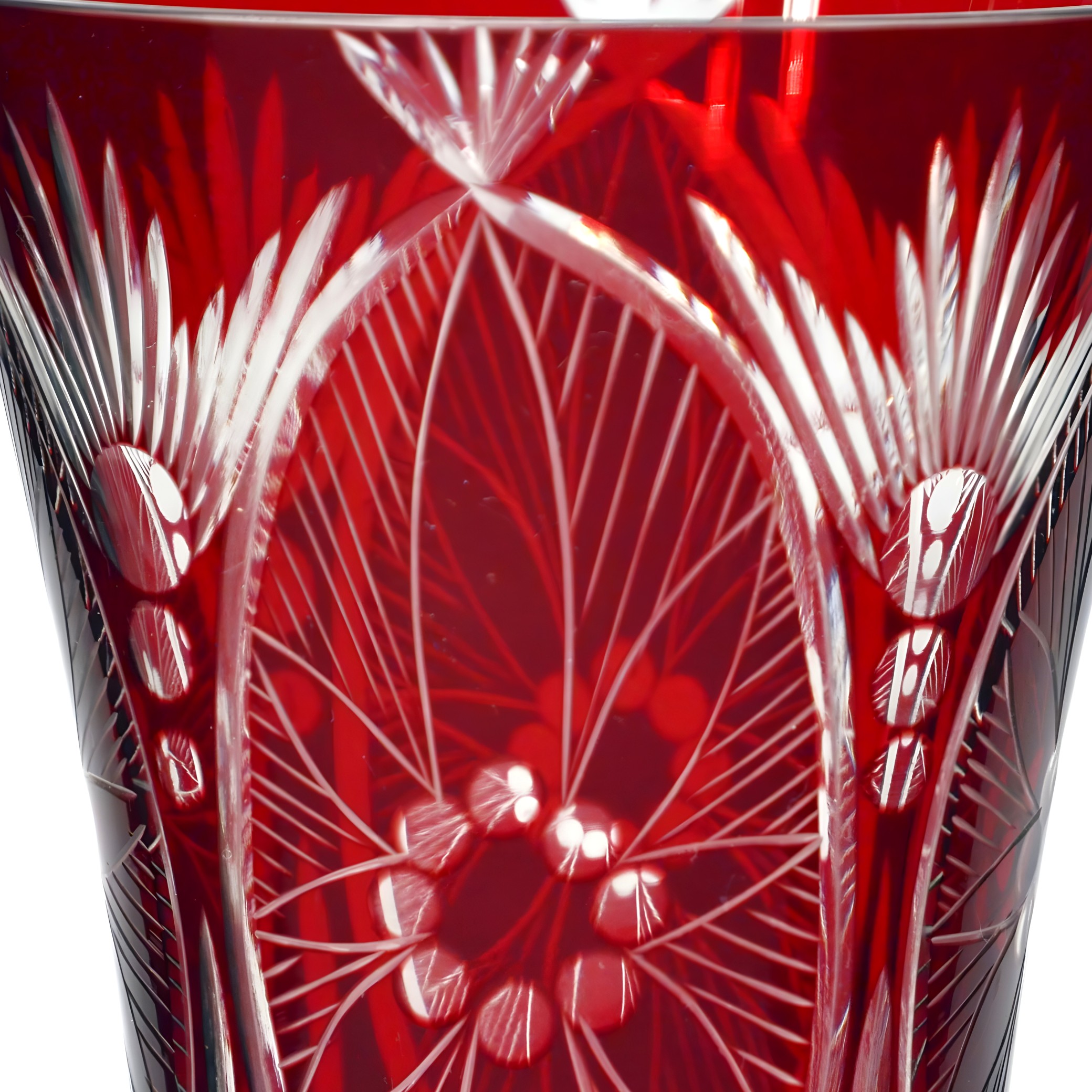 Böhmische Rote Kristallvase Aus Geschliffenem Glas, Mit Blumenmuster, Burgunder Bleikristallvase, Art Deco Graviertes Wohnaccessoire